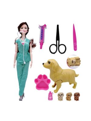 น่ารัก11.5นิ้วตุ๊กตาพยาบาลกับสุนัขให้กำเนิด3ลูกสุนัขและอุปกรณ์เสริมชุดของเล่นสำหรับ Barbie ตุ๊กตาเด็กทารกของเล่นสำหรับเด็กผู้หญิง