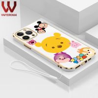 เคสโทรศัพท์หมีพูดิสนีย์น่ารักสำหรับ Huawei โนวา3i 5i 5T 7i Nova 6SE Nova 9 Se Nova 3 Nova 8 Nova 7 SE Nova 8i 8 Pro Nova 10 Pro ป้องกันกล้องหลังซิลิโคนนิ่มชุบทองเคส + สายคล้อง