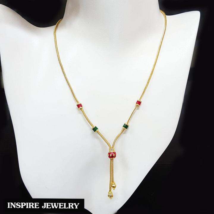 inspire-jewelry-สร้อยคอทองสังวาลย์-ลายบล็อก-ลงยาคุณภาพ-งาน-design-หุ้มทองแท้-100-สวยหรู-น้ำหนัก-1-บาท-18-นิ้ว-พร้อมถุงกำมะหยี่