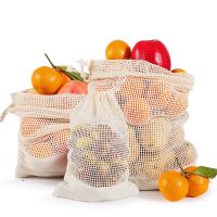 1Pc Eco-friendly Cotton Mesh Bag Supermarket Shopping Stitching Drawstring Fruit And Vegetable Bundle Mouth Pocket