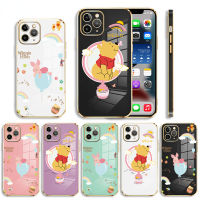 NaVVin 【Free Lanyard】Cute Winnie the Pooh Case for OPPO A16 A15 A15s A3s A5 A7 A5s A12 A12E A9 A31 A53 2020 A52 A54 A55 A74 A76 A91 A92 A93 A94 4G A96 F5 F9 F11 Pro Reno 3 4 5 6 7 Pro Electroplate Shockproof Cases