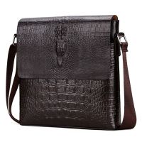 ☽▼ Mens Shoulder Bag Sports Casual Messenger Bag Crocodile Pattern Vertical Leather Bag Trendy Fashion Retro Briefcase