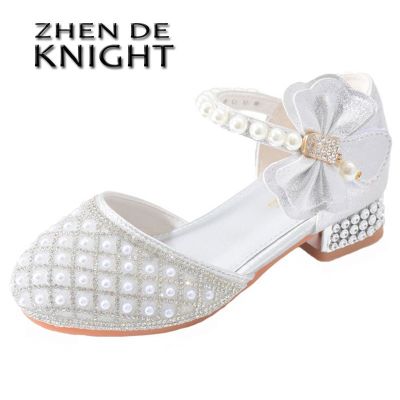 Girls High Heel Shoes For Kids Pearl Teen Crystal Party Princess Shoes Child Wedding Formal Leather Sandals Girls Footwear Party