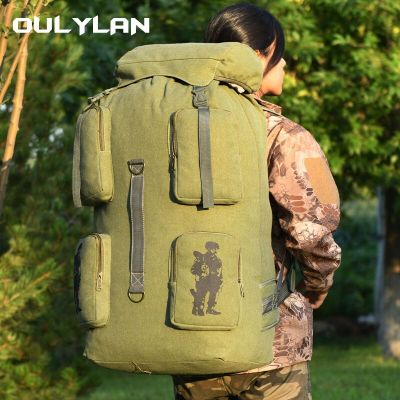100L Large Capacity Outdoor Backpack Men And Women Outdoor Travel Luggage Sports Bag Thickened Canvas Camping Rucksack