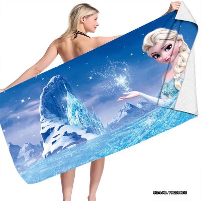 ✿❧♀ Animated Frozen Bath Towel 3D Digital Printing Microfiber Double-sided Velvet Beach Towel Bath Swimming Absorbent Towels