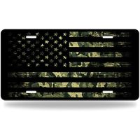 【YF】✕✼  License Plate Flag with Camouflage Aluminum Metal Car Tag Patriotic Backdrop