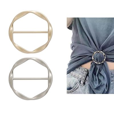 【DT】hot！ Fashion Metal Round Clip Buckle Clothing Wrap Holder Silk Scarf T-shirt Tie Female Ornament