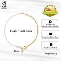 ORSA JEWELS Korean 14K Gold 925 Silver Pearl Necklace for Women Vintage Irregular Baroque Pearl Pendant Necklace Jewelry GPB17