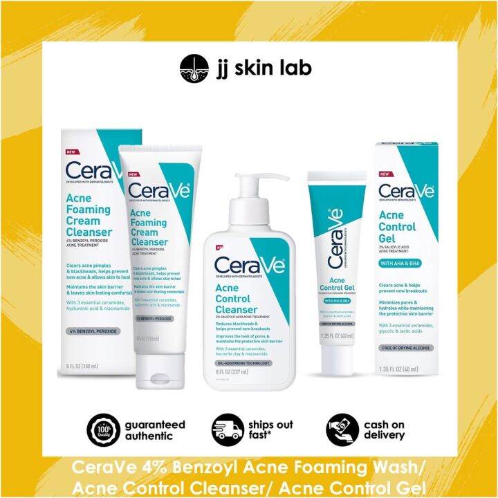 CeraVe 4 Benzoyl Peroxide Acne Foaming Cream Cleanser/ Acne Control Cleanser/ Acne Control Gel