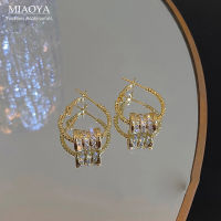 MIAOYA Fashion Jewelry Shop INS ต่างหูห่วงเพทายเงาหญิง นักเรียนต่างหูโลหะกลม ของขวัญวันวาเลนไทน์