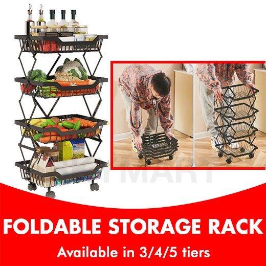 Multi Purpose Foldable Storage Rack Kitchen Rack Foldable Trolley Rack ...