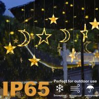 LED Star Moon Light String Twinkle Garlands EU Plug คริสต์มาสโคมไฟพลังงานแสงอาทิตย์สำหรับวันหยุด Xmas Party งานแต่งงานตกแต่ง Fairy Lights