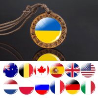 Ukraine Flag Necklace France Spain Canada UK USA Brazil Russia Poland National Flag Jewelry Rope Chain Wooden Pendant Necklace