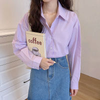 Long Sleeve Shirt Women Korean Fashion Casual Purple Blouse Loose Plus Size Tops