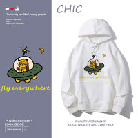 CHIC เสื้อฮู้ดแขนยาวพิมพ์ลายการ์ตูนอนิเมะบาง ๆ สไตล์สบาย ๆ T0497