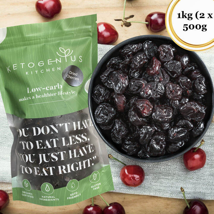 Ketogenius Kitchen Dried Cherries (Whole Dried Bulk Pack 1kg) 2 x 500g No Sugar added