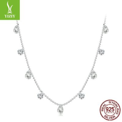 [COD] Yinziyun new s925 silver shining zircon bead necklace female summer all-match V-neck collarbone chain