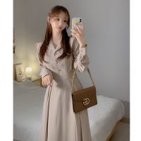 ✑✼▨ 46679 Lapel Slimmer Look Waist Long-Sleeved Small Dress One-Piece