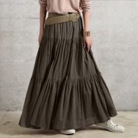 Autumn Summer Long Skirts Vintage Womens Ruffles Skirt Spring Solid Casual Loose Elastic Waist Skirts Oversize Female Bottoms