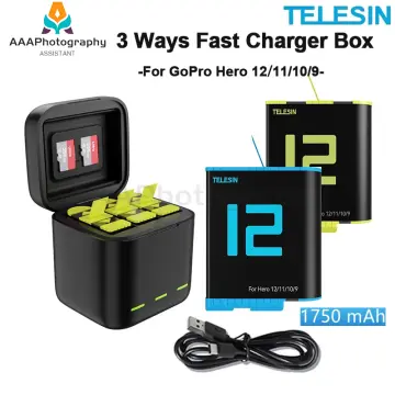 TELESIN Battery 1750 mAh for GoPro 12 Hero 12 11 10 9 Black 3 Ways LED  Light Battery Charger Storage Charger Camera Accessories