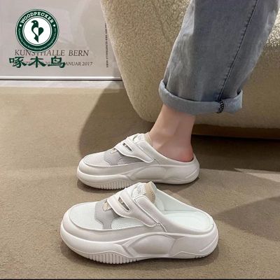 【Hot Sale】 Woodpecker Baotou half-slippers womens outerwear 2023 summer new lazy white shoes all-match casual soft-soled sandals