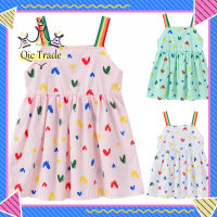 【Fast Delivery?】Baby Girls Sleeveless Tank Dress Cute Sweet Printing Rainbow Wide Shoulder Strap Princess Dress For Kids Aged 1-4