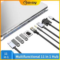 jianzhifen Hyra 11in 1 USB-C USB ฮับแท่นวางมือถือ3.0ตัวแปลงแบบหลายพอร์ต4K HDMI RJ45 Sd/tf VGA HDMI PD สำหรับ MacBook สำหรับอุปกรณ์แล็ปท็อป