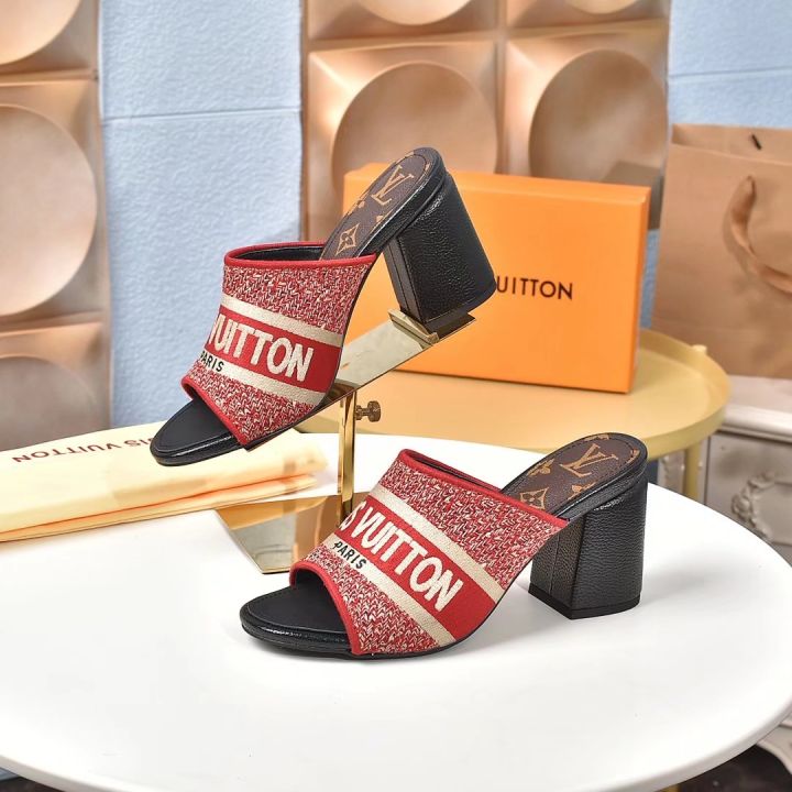 Original Box) Louisˉ Vuittonˉ Women's Shoes New Embroidered Ladies High  Heels High Heel Slippers High Heel Sandals