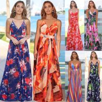 【LZ】┋  Vestido floral justo para suspensor feminino saia longa casual grande na moda novo primavera e verão 2023