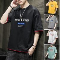 The new mens short sleeve T-shirt male summer ins tide on mens clothes inside take unlined upper garment of cotton render fake two t-shirts --ntx230801﹊☢♟