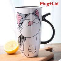 600ml Cute Cat Ceramics Coffee Mug with Lid Large Capacity Animal Mugs Creative Drinkware Coffee Tea Cups Novelty Gifts Milk Cup