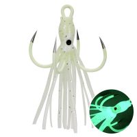 1Pcs Luminous Octopus Lures Squid Skirts Bait Soft Trolling Lures Skirts Cuttlefish Squid Jig Octopus Lures Glow in Dark 4 Hooks