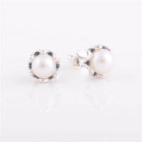 White Pearl Stud Earrings with Clear CZ Sterling-Silver-Jewelry 100 for Women Luminous Brincos Oorbellen Pendientes