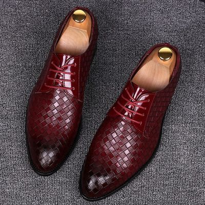 2021 Formal Leather Shoes Men Dress Business Shoes Male Geometric Red Oxfords Party Wedding Casual Mens Flats Chaussure Homme88