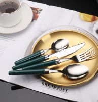 24Pcs Green Gold Flatware Western Tableware Sets Stainless Steel Dinnerware Home Tableware Knife Fork Dessert Spoon Silverware