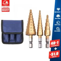 3pc Hss Step Cone Taper Center Stepped Drill Bits Set Metal Hole Saw Cutter Metric 4-12/20/32mm 1/4" Ti Coated Metal Hex Tools Drills Drivers