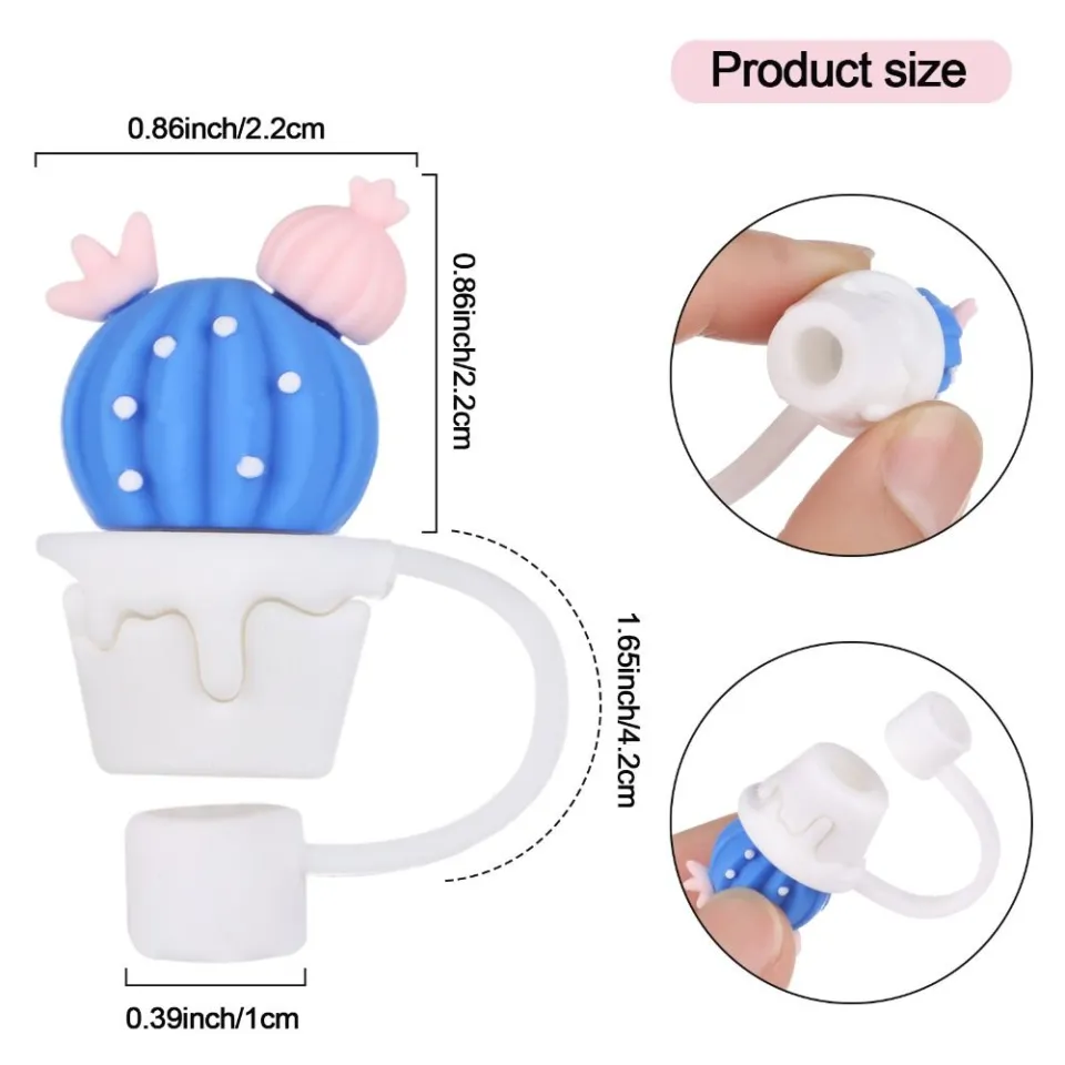 6 Pcs Straw Covers Cap Silicone Straw Tips Covers Reusable Drinking Straw Toppers Cute Dust-proof Straw Plug for 6-8 mm Straws Outdoor Home Kitchen