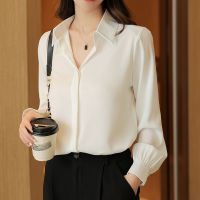 Womens Shirt 2022 Chiffon Solid Tops for Women White Button Up Clothing Polo Neck Long Sleeve Top Spring Woman Basic Blouses OL