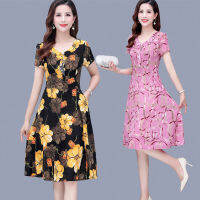 【Ready Stock】（XL~5XL）Plus Size 2020 Womens Fashion Summer A-Line Skinny Floral Printed Korean-Style Short-Sleeved Dresses