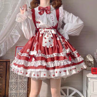 2022 JSK Lolita Dress Victorian Princess Polka Dot Red Kawaii Sleeveless Strap Soft Girly Baby Doll Dresses Kawaii Clothing