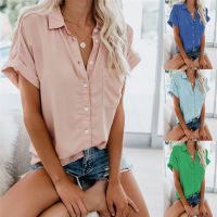 Spot parcel post European and American New Summer Womens Clothing eBay Short Sleeve Womens Lapel Button Shirt Top in Stock