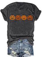 xixibeauty Halloween Pumpkin Print T-shirt, Casual Crew Neck Short Sleeve T-shirt, Womens Clothing