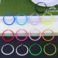 New Design Round Colorful Neon Hoop Earrings Pink Blue Green Yellow Large Circle Earrings for Women Girl Rock Punk Jewelry Gifts