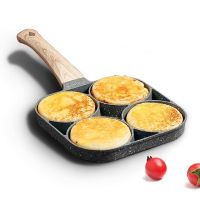 Kitchen Cooking Breakfast Maker Four-hole Frying Pot Thickened Omelet Pan Non-stick Egg Steak Pancake Wooden Handle Frying Pan