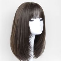 Popular Collection ? Wig Womens Long Hair Internet Celebrity Inner Buckle Collarbone Length Haircut Short Hair Styling Air Bangs Artificial Human Hair Natural Dark Brown