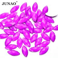 JUNAO 100pcs 7x15mm Rhinestones Resin Flatback Stones Glue on Strass Beads for Decoration