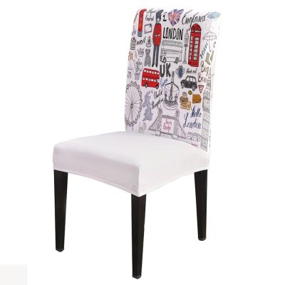【lz】♕  Britânico londres cultura dos desenhos animados cadeira capa para sala de jantar mesa capas de cadeiras para cozinha toalha de mesa decoração da sua casa