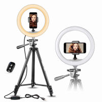 10" Selfie Ring Light with 50" Extendable Tripod Stand &amp; Flexible Phone Holder for Live Stream/Makeup, UBeesize Mini Desktop Led Camera Ringlight for YouTube Video, Compatible with iPhone/Android