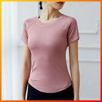 Lulu Yoga Tops ผู้หญิงกีฬาใหม่วิ่งกางเกงขาสั้นบางแขนเสื้อยืดการออกกำลังกายการฝึกอบรมสีดำสีชมพูสีเขียวแฟชั่นท็อปส์เสื้อผ้าออกกำลังกายเสื้อยืด