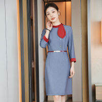 Professional Womens Clothing Fashion Temperament Hotel Reception Seven-Point Sleeve Dress Beauty Salon Jewelry Shop Stewardess Uniform
